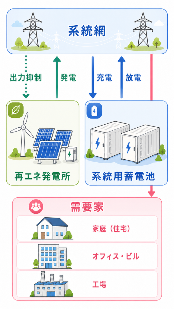 系統用蓄電池事業のフロー図(SP用) 系統用蓄電池事業のフロー図(SP用)